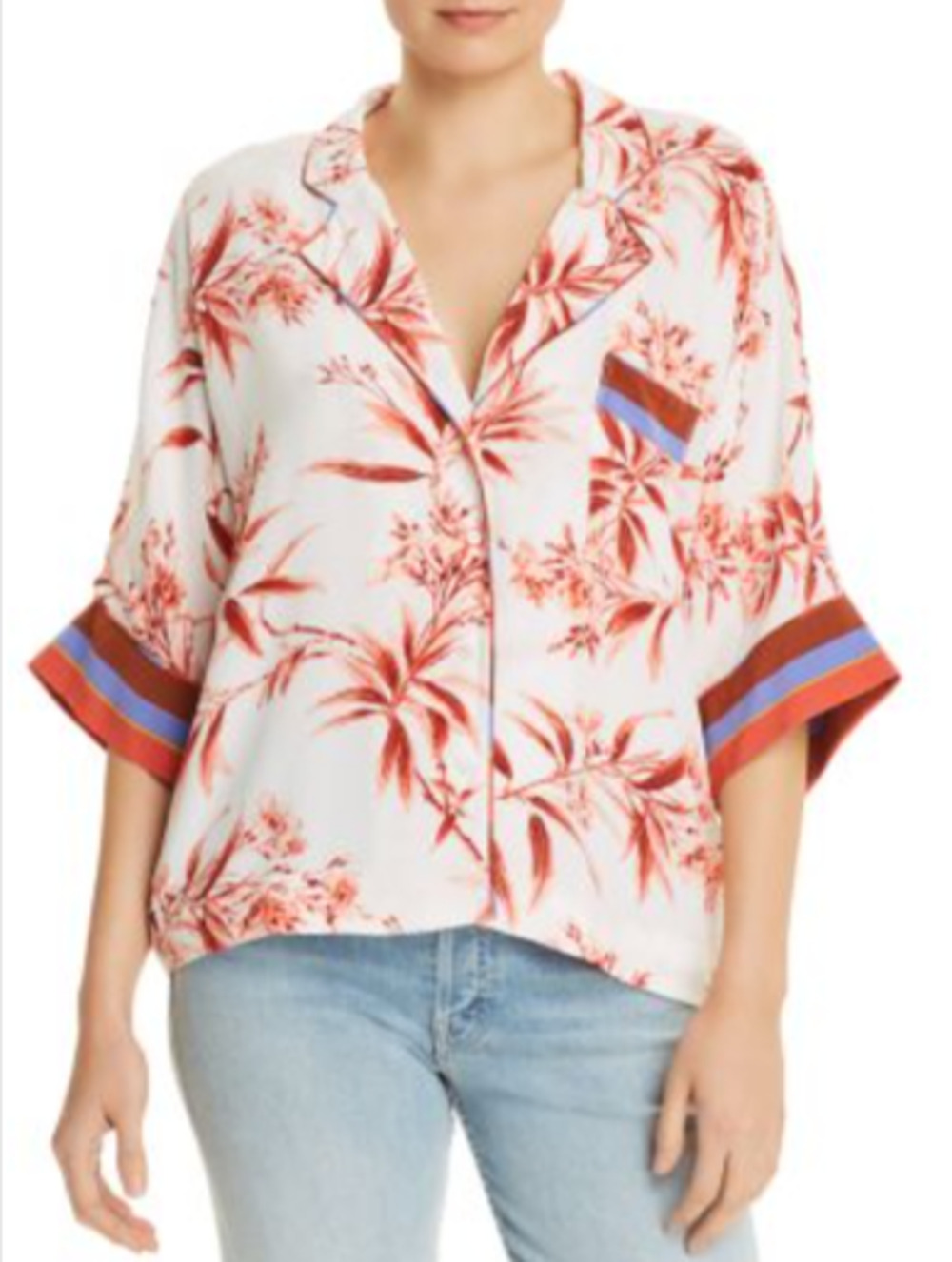 JOIE BAYLEY 3/4 KIMONO SLEEVE FLORAL RELAXED TOP PORCELAIN MSRP $248 M 6-10
